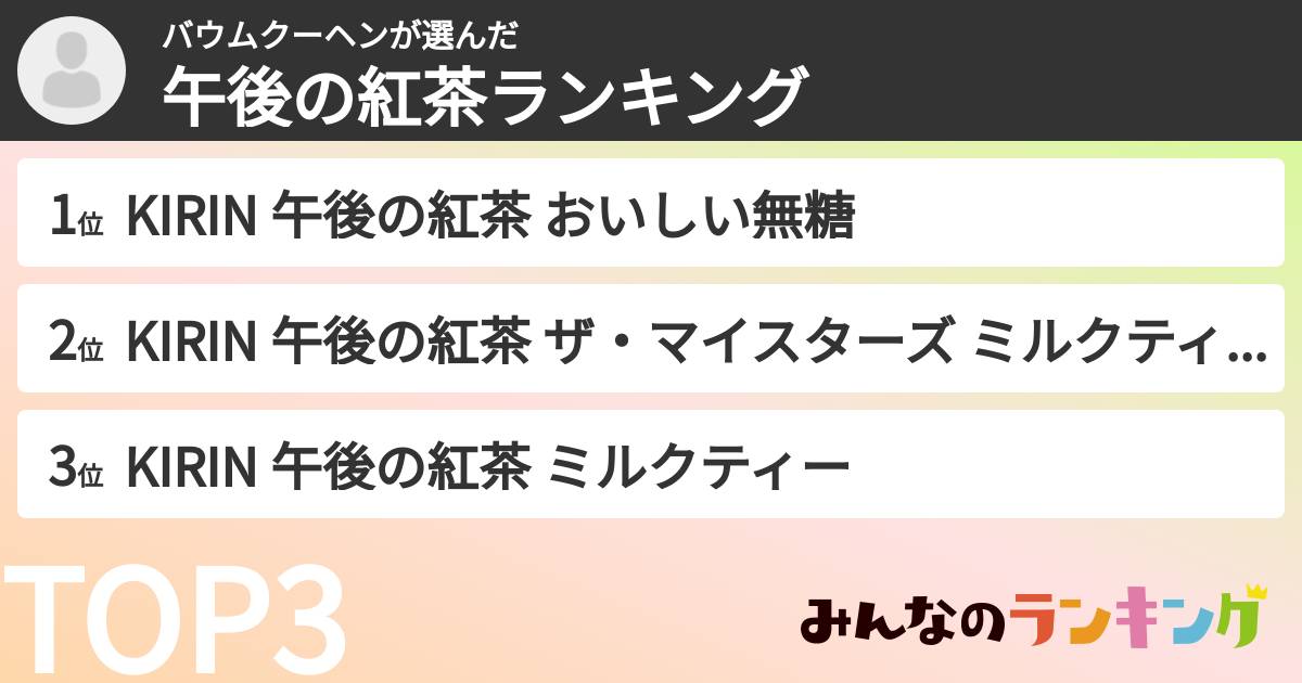 バウムクーヘンさんの「午後の紅茶ランキング」