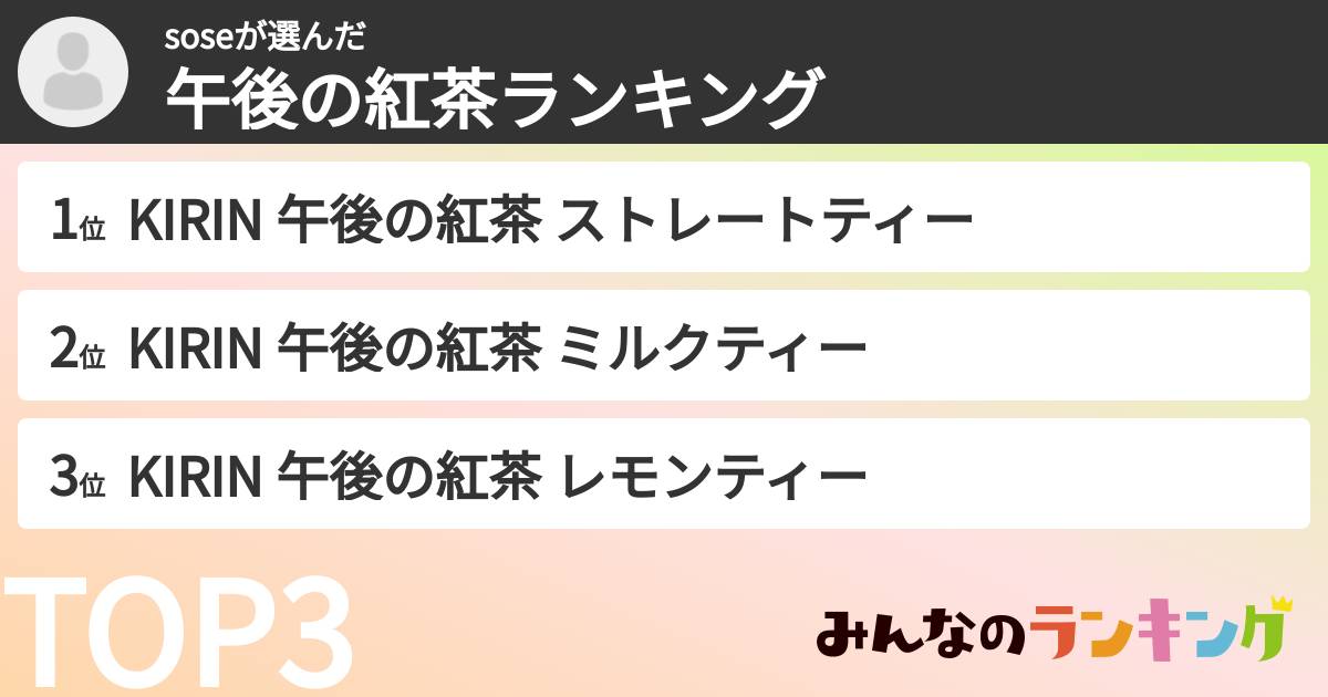 soseさんの「午後の紅茶ランキング」