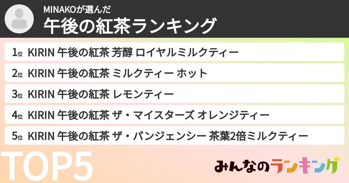 MINAKOさんの「午後の紅茶ランキング」