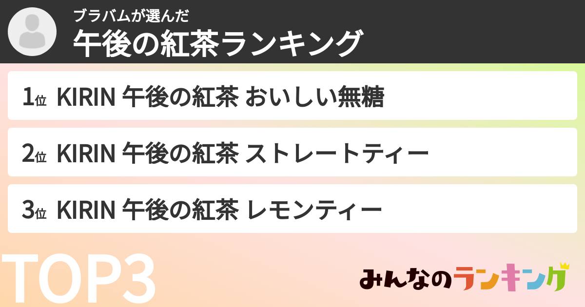 ブラバムさんの「午後の紅茶ランキング」