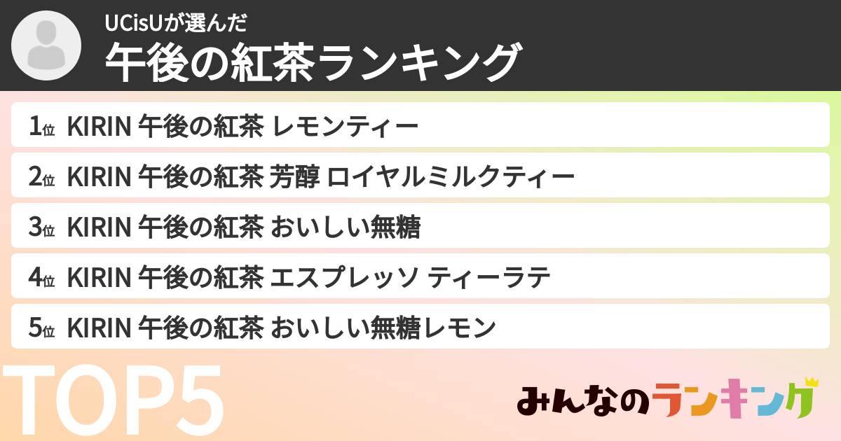 UCisUさんの「午後の紅茶ランキング」