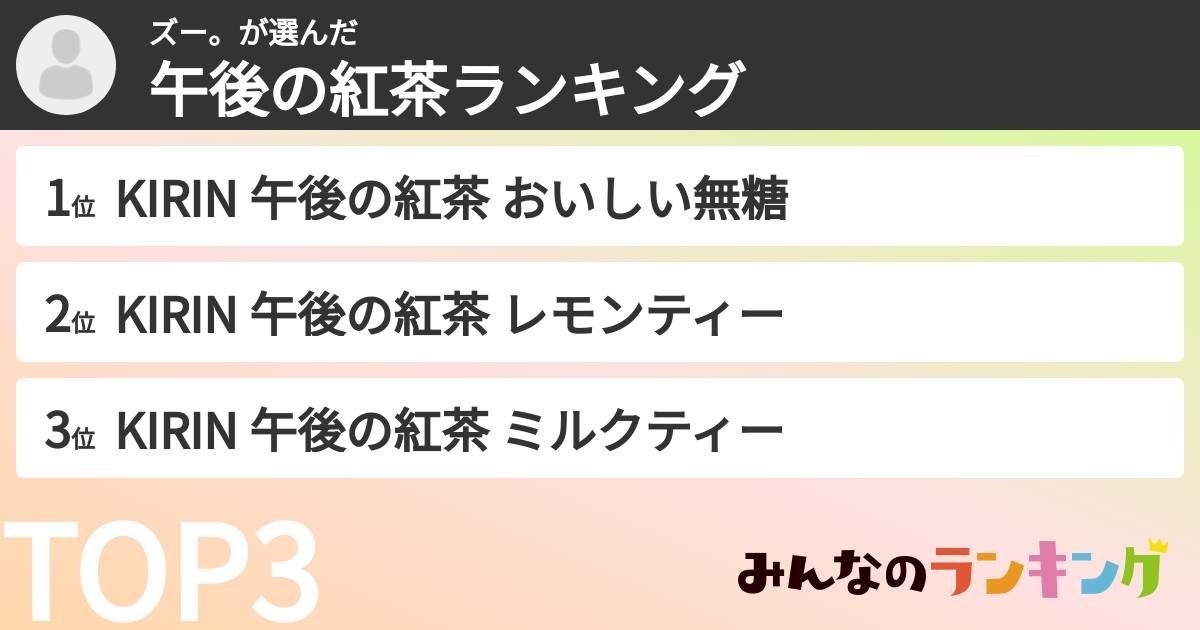 ズー。さんの「午後の紅茶ランキング」