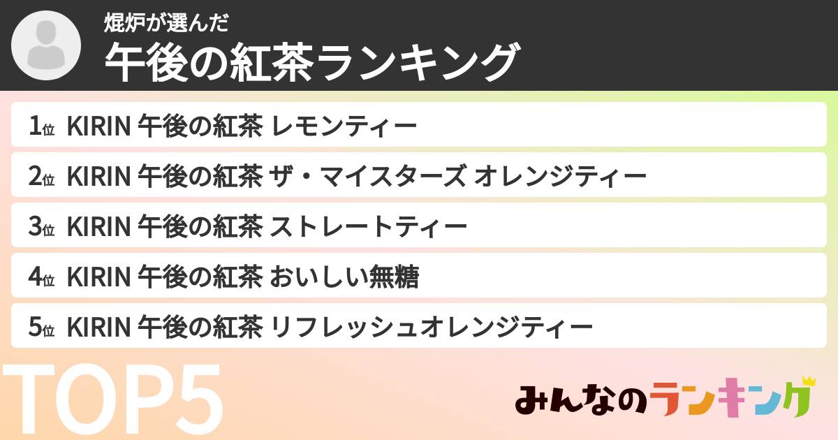 焜炉さんの「午後の紅茶ランキング」