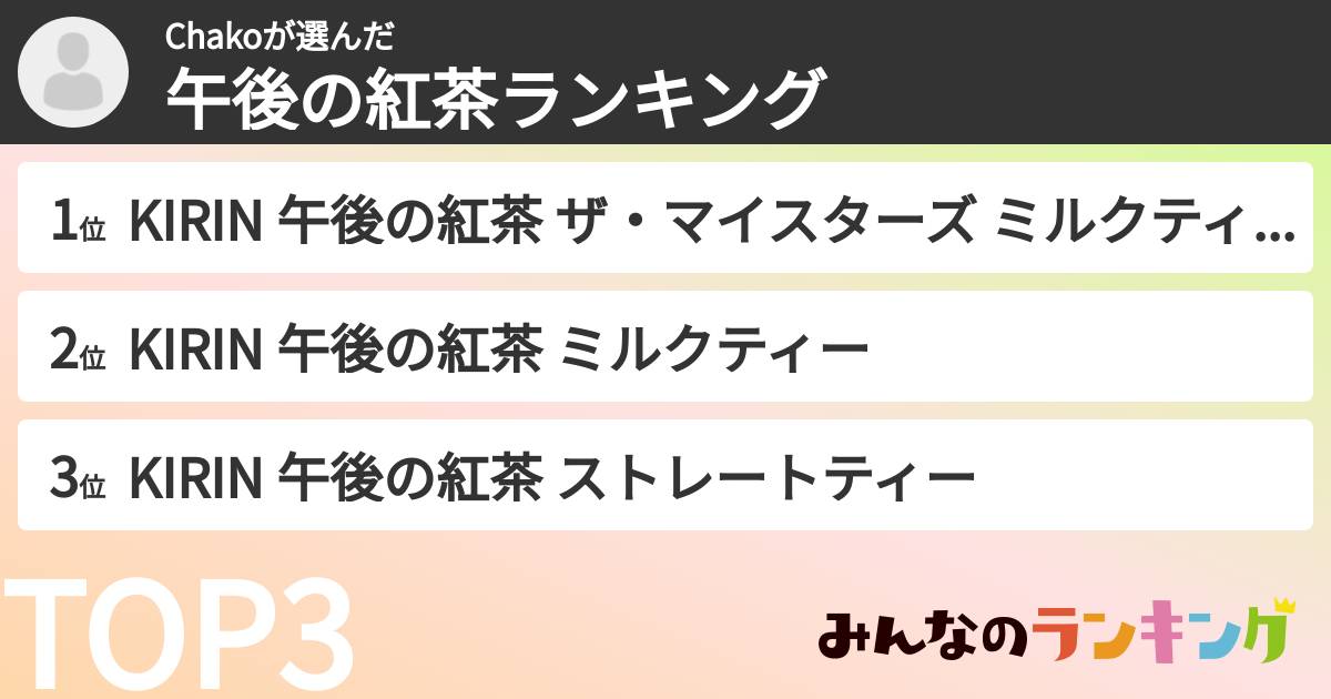 Chakoさんの「午後の紅茶ランキング」