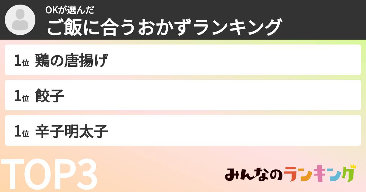 OKさんの「ご飯に合うおかずランキング」