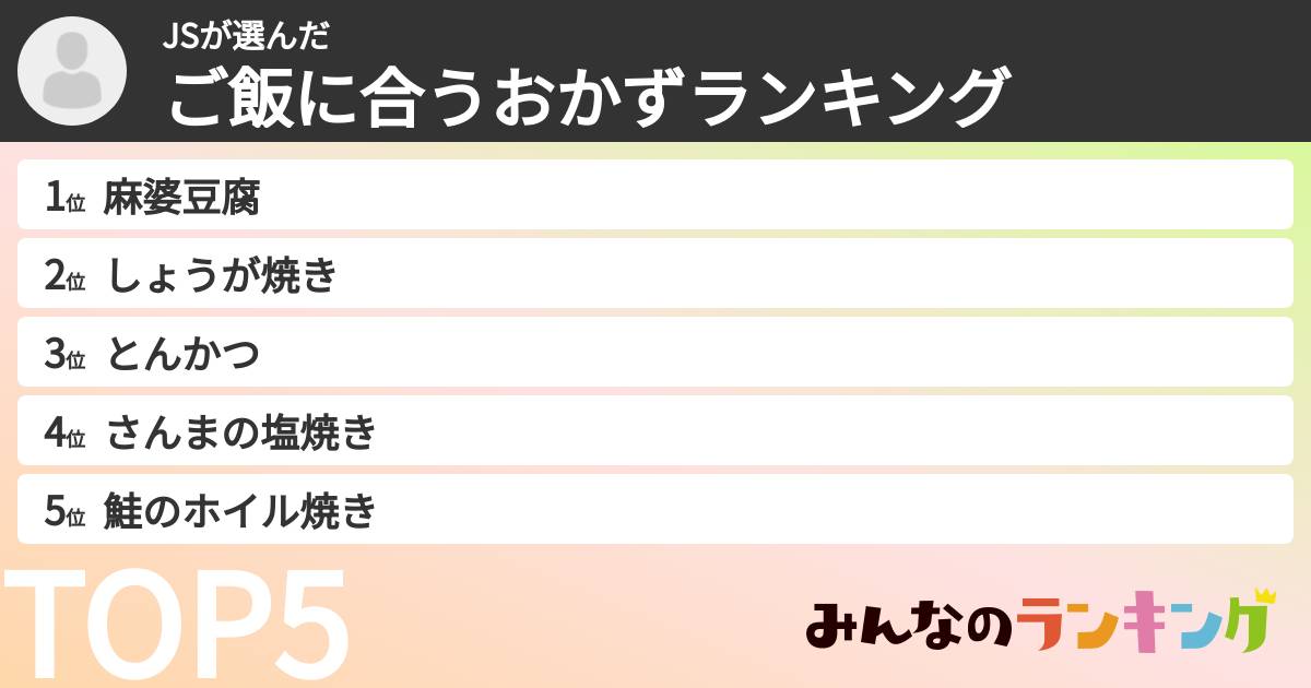 JSさんの「ご飯に合うおかずランキング」