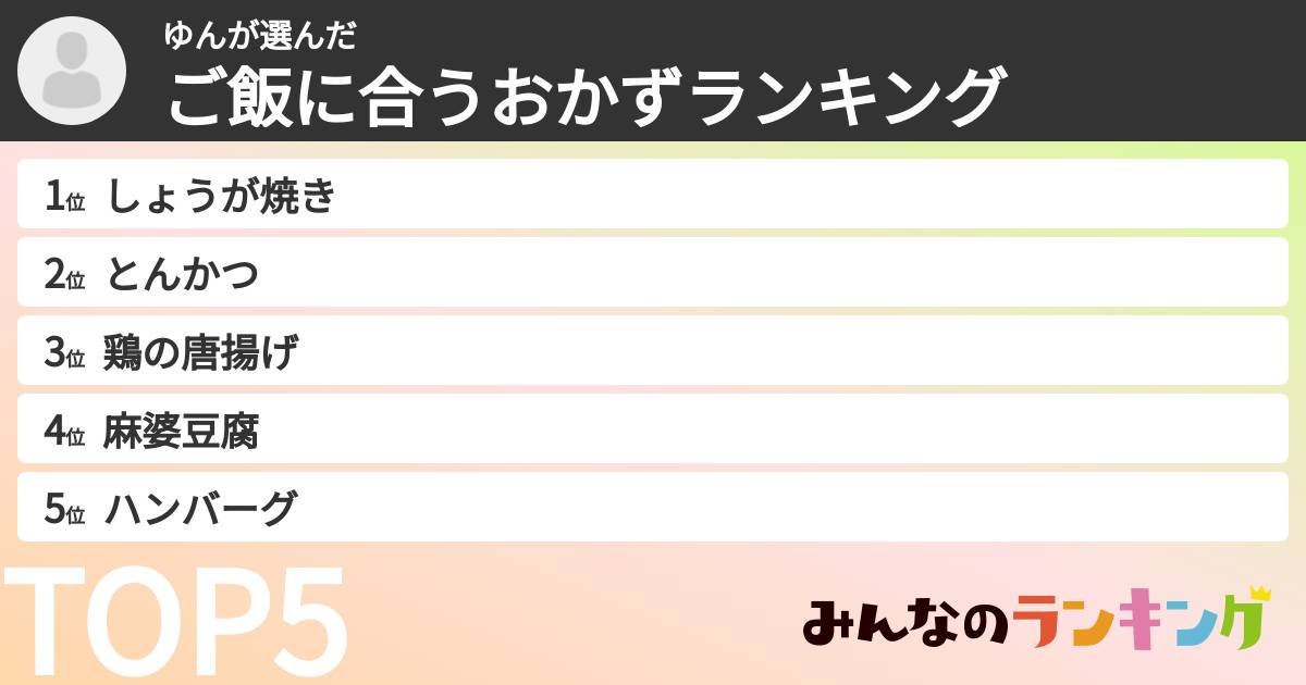 ゆんさんの「ご飯に合うおかずランキング」