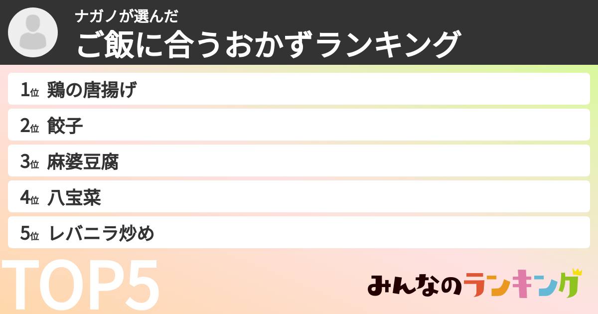 ナガノさんの「ご飯に合うおかずランキング」
