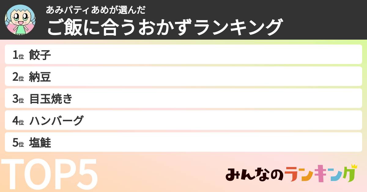 あみパティあめさんの「ご飯に合うおかずランキング」