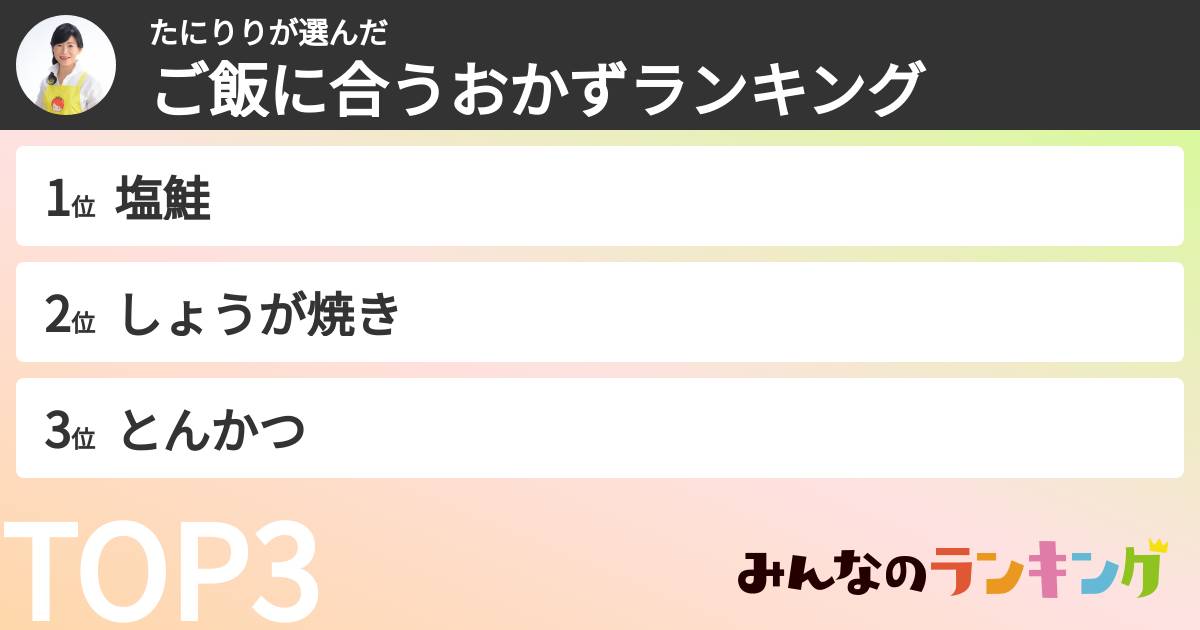 たにりりさんの「ご飯に合うおかずランキング」