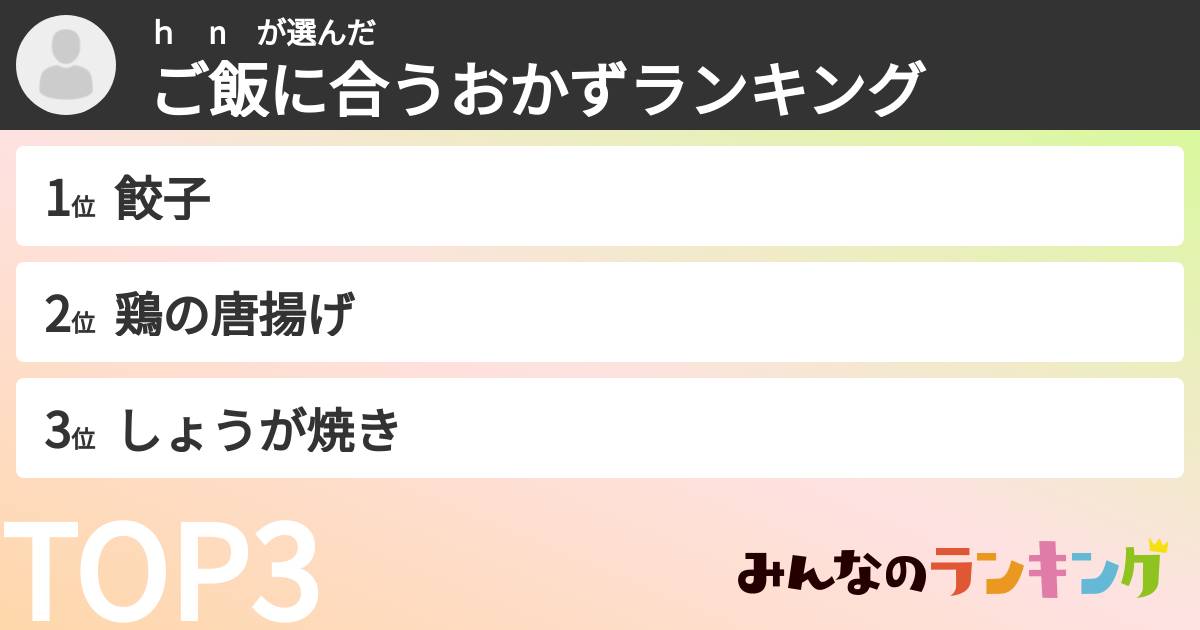 ｈ　n　さんの「ご飯に合うおかずランキング」