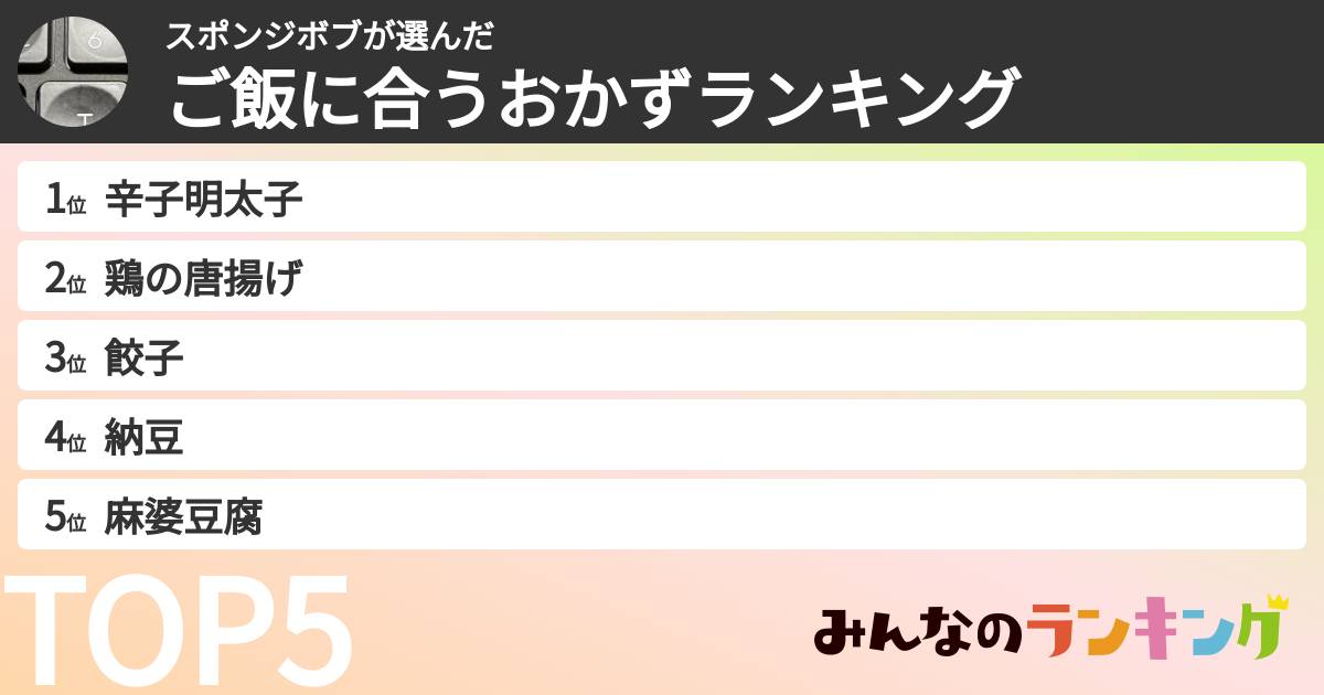 スポンジボブさんの「ご飯に合うおかずランキング」