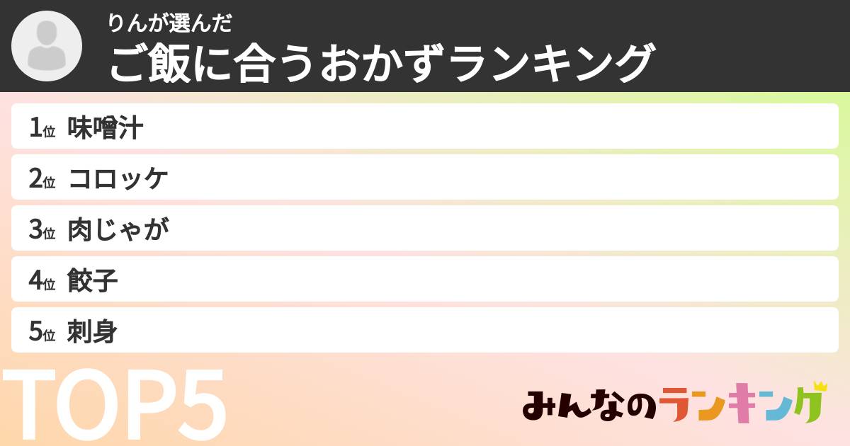 りんさんの「ご飯に合うおかずランキング」