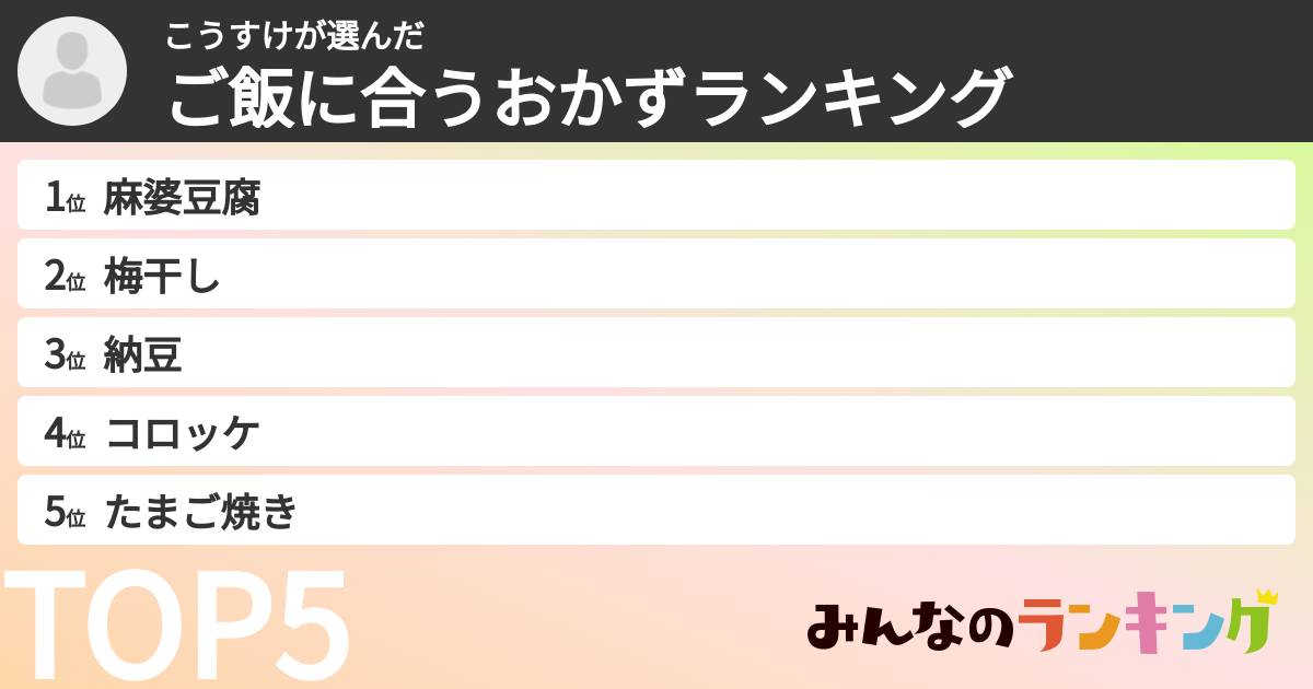 こうすけさんの「ご飯に合うおかずランキング」