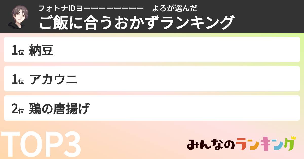 フォトナIDヨーーーーーーーー　よろさんの「ご飯に合うおかずランキング」