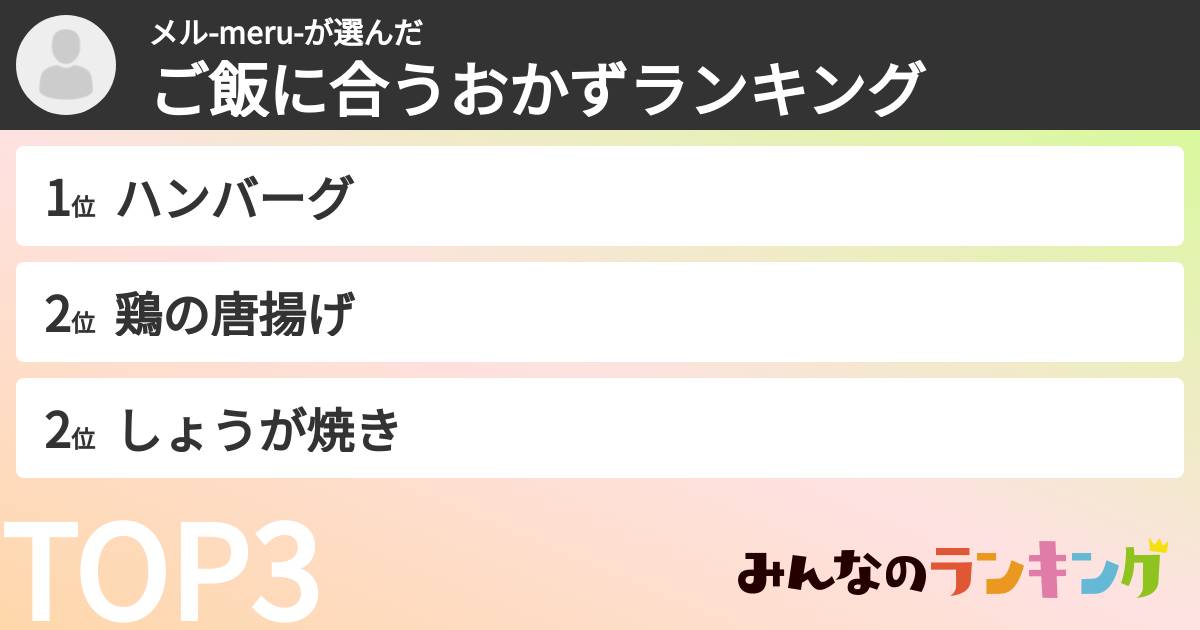 メル-meru-さんの「ご飯に合うおかずランキング」