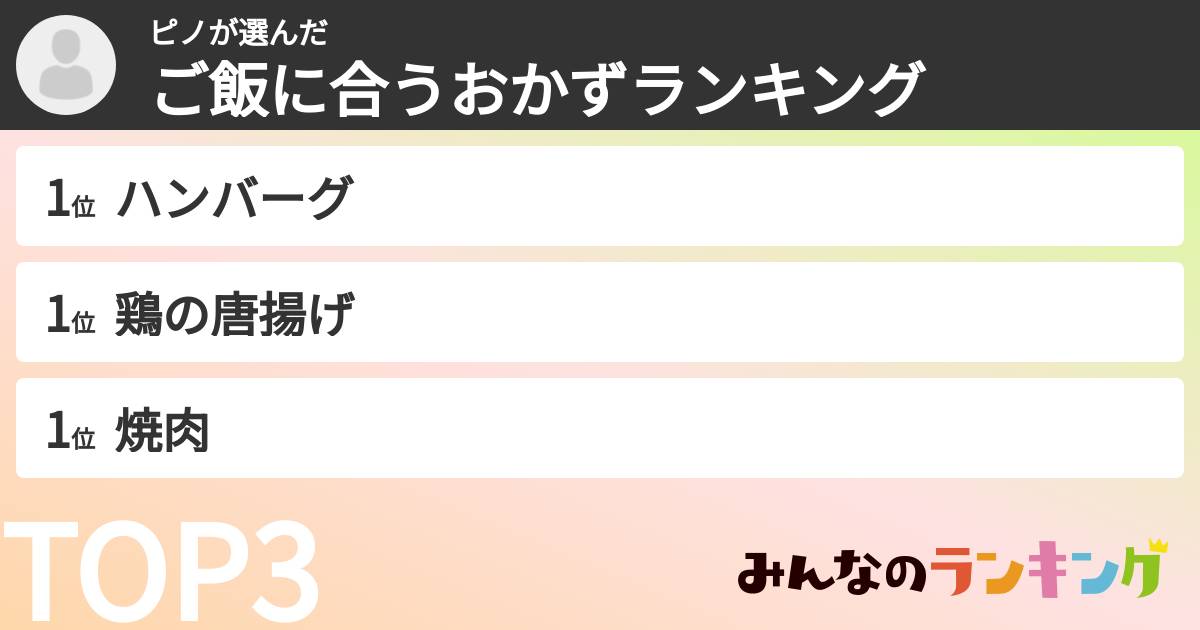 ピノさんの「ご飯に合うおかずランキング」