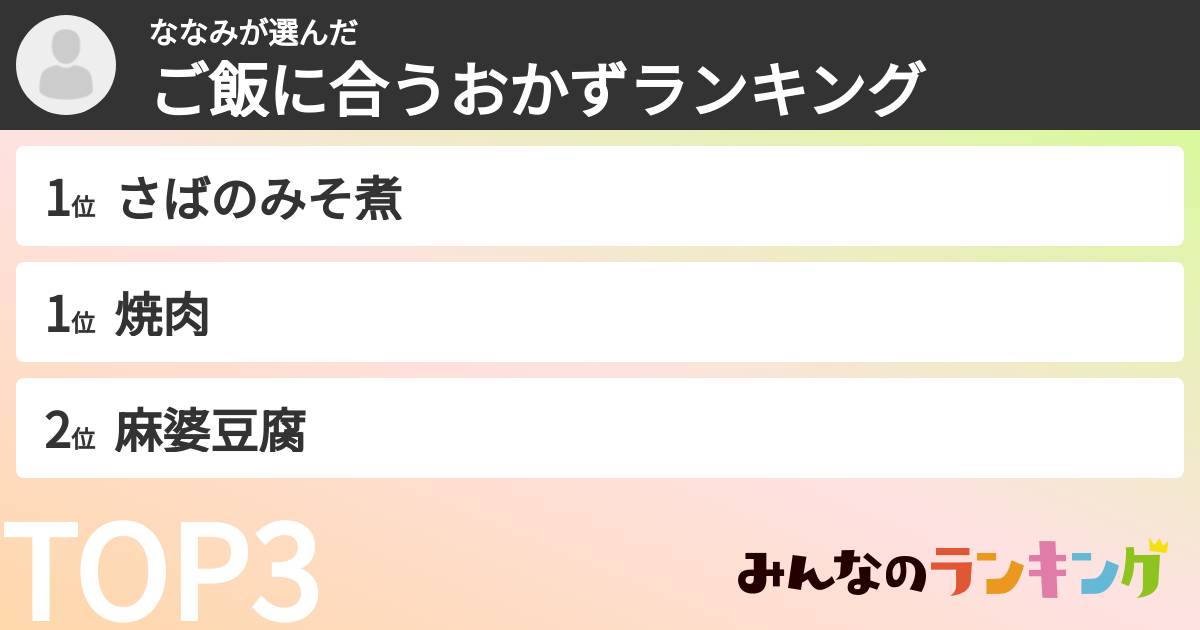 ななみさんの「ご飯に合うおかずランキング」