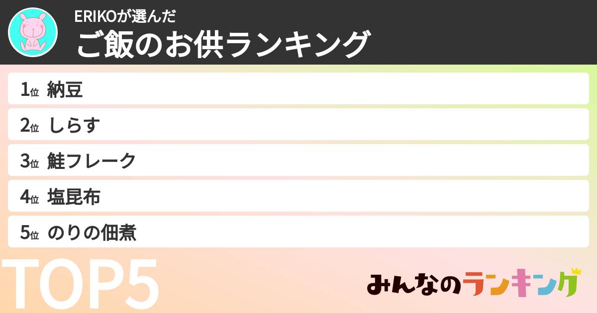 ERIKOさんの「ご飯のお供ランキング」