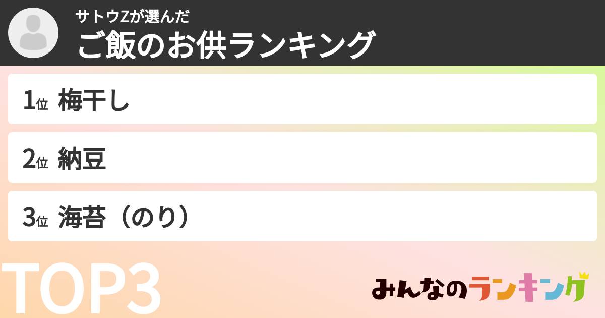 サトウZさんの「ご飯のお供ランキング」