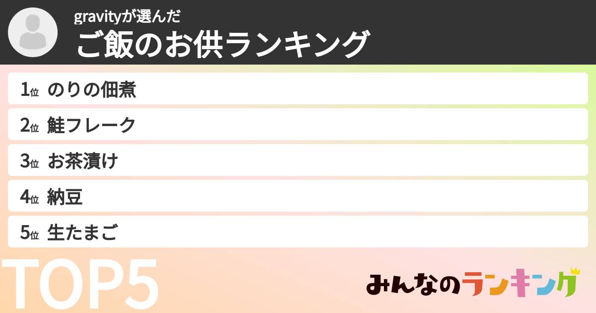 gravityさんの「ご飯のお供ランキング」