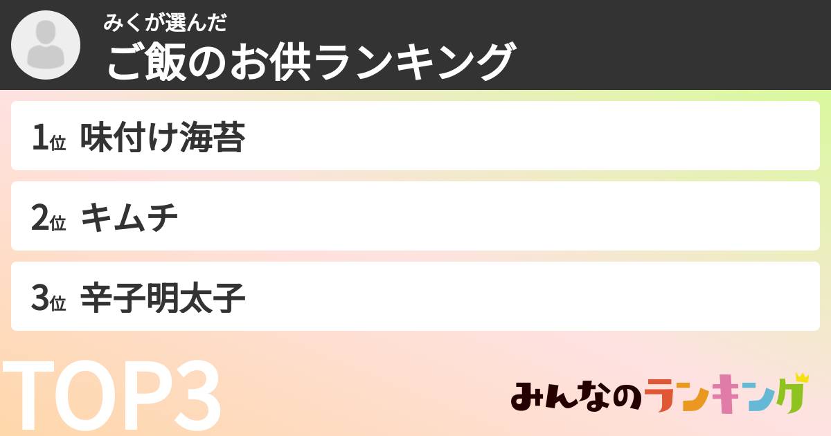 みくさんの「ご飯のお供ランキング」