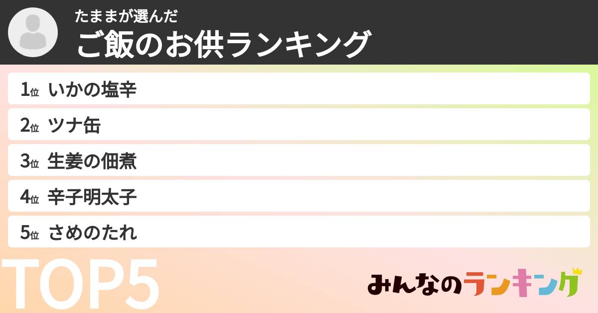 たままさんの「ご飯のお供ランキング」
