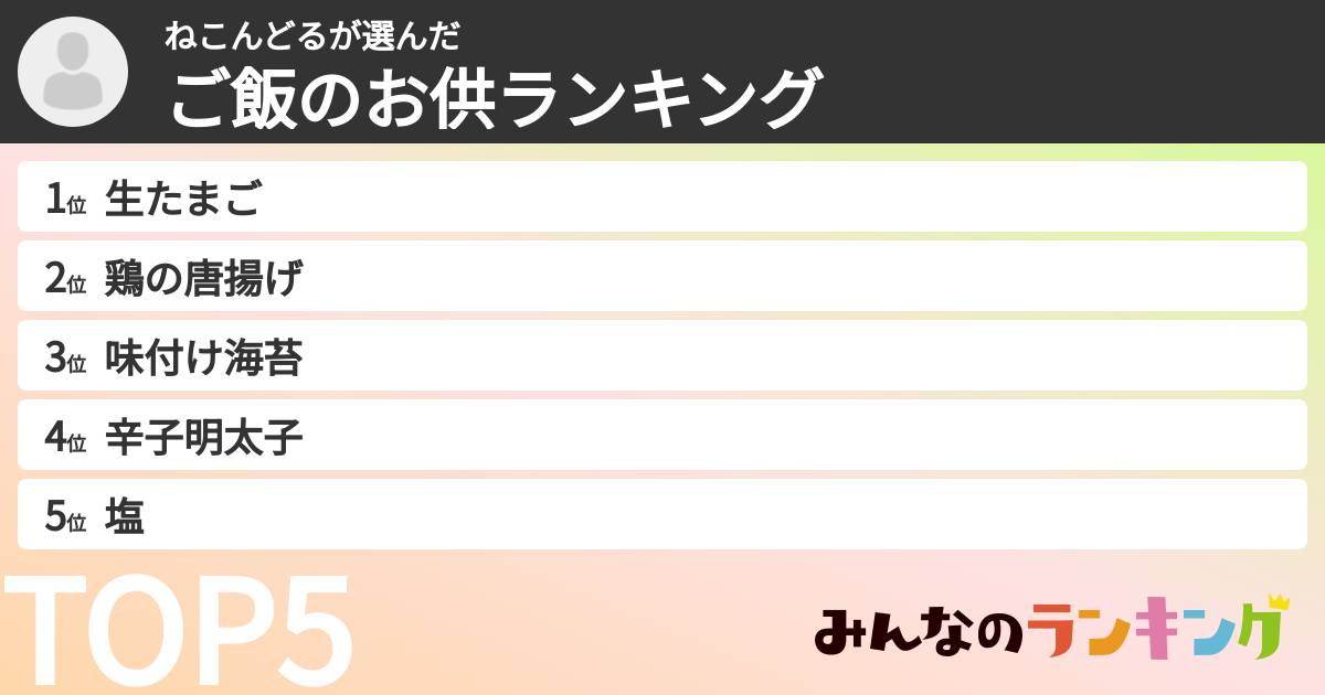ねこんどるさんの「ご飯のお供ランキング」