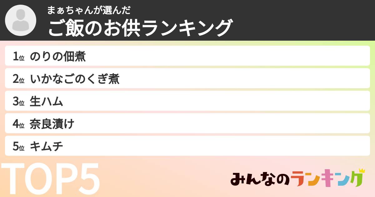 まぁちゃんさんの「ご飯のお供ランキング」