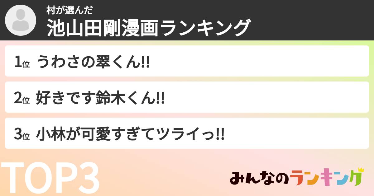 村さんの「池山田剛漫画ランキング」
