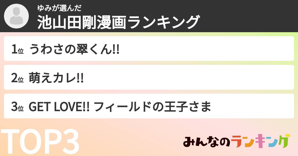 ゆみさんの「池山田剛漫画ランキング」