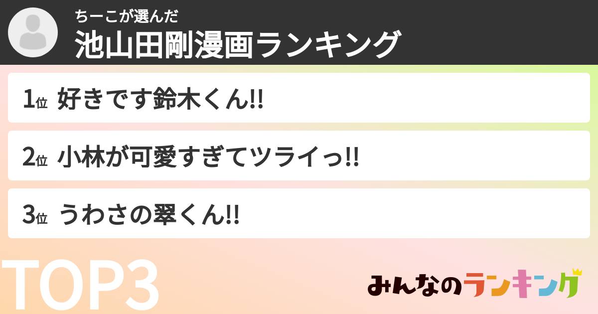 ちーこさんの「池山田剛漫画ランキング」