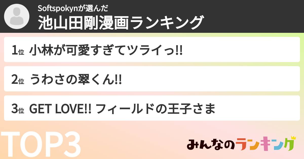 Softspokynさんの「池山田剛漫画ランキング」