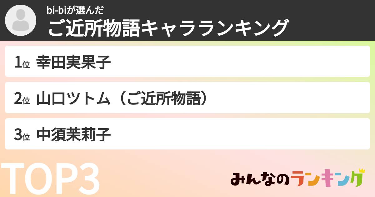 bi-biさんの「ご近所物語キャラランキング」