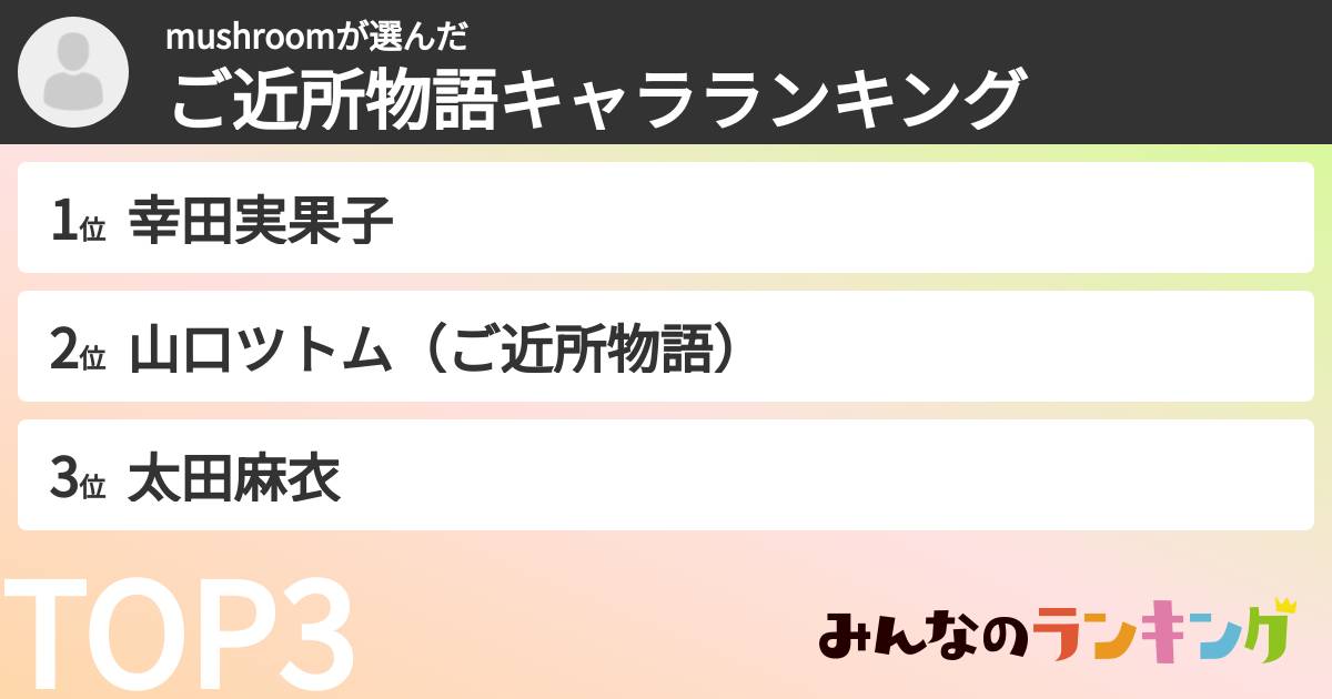 mushroomさんの「ご近所物語キャラランキング」