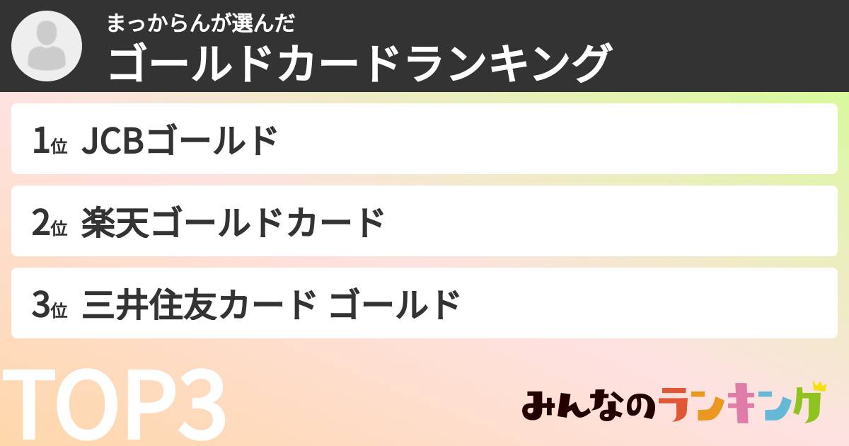 まっからんさんの「ゴールドカードランキング」