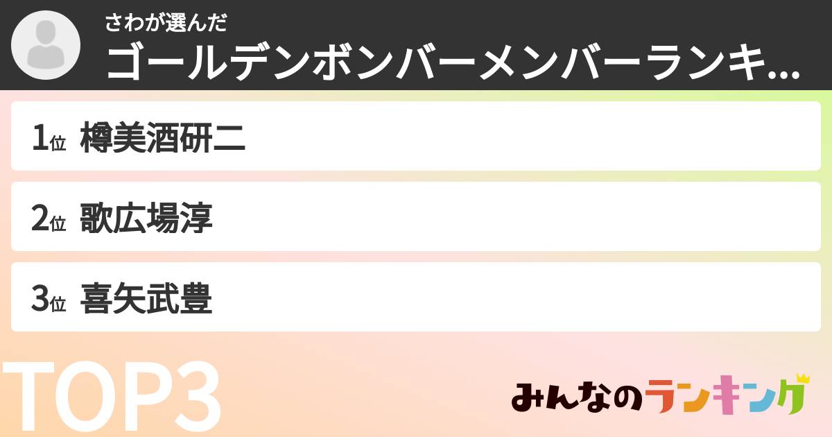 さわさんの「ゴールデンボンバーメンバーランキング」