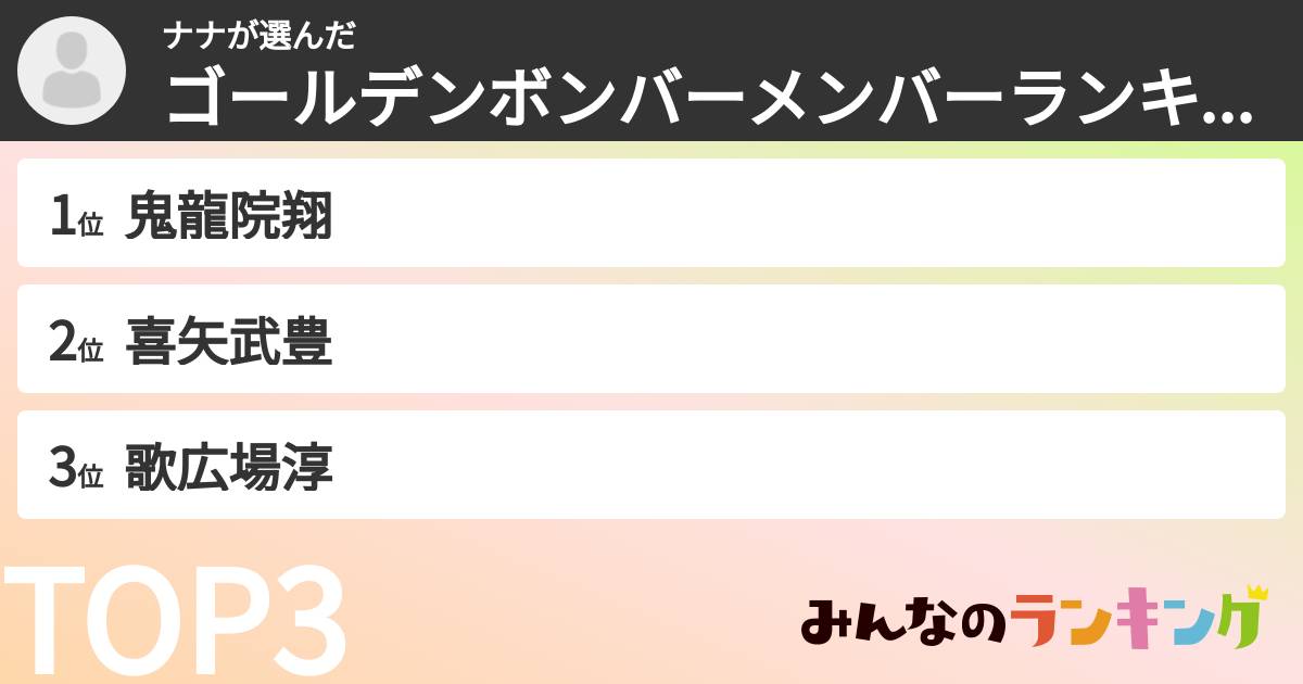 ナナさんの「ゴールデンボンバーメンバーランキング」