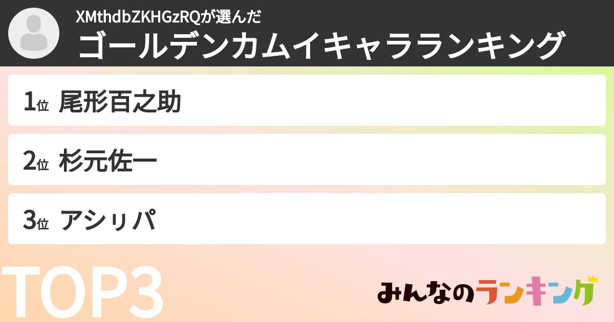 XMthdbZKHGzRQさんの「ゴールデンカムイキャラランキング」
