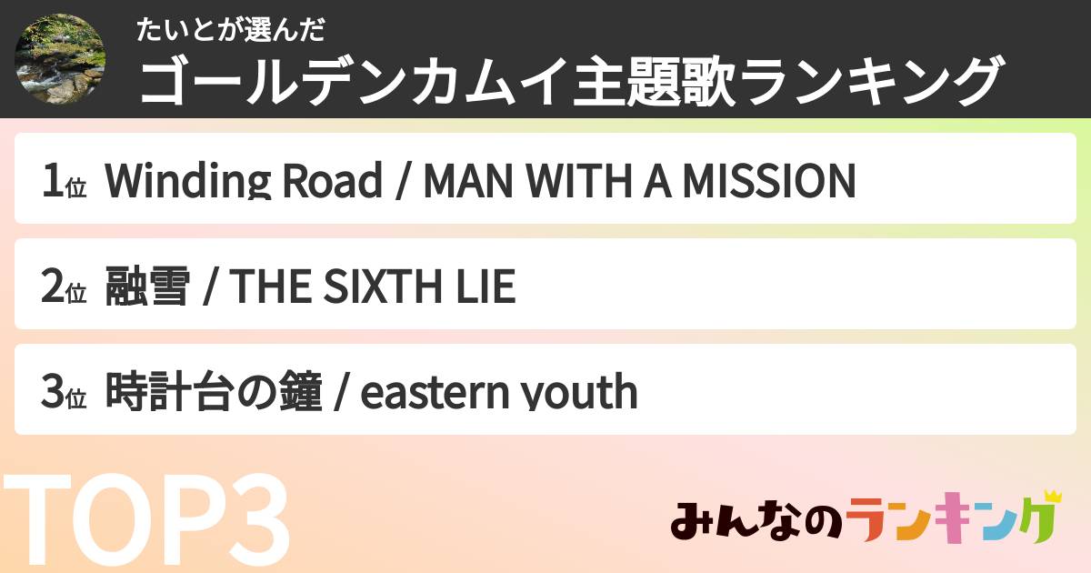たいとさんの「ゴールデンカムイ主題歌ランキング」