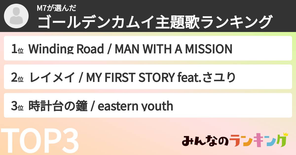 M7さんの「ゴールデンカムイ主題歌ランキング」
