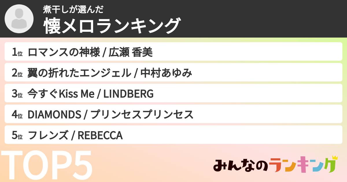 煮干しさんの「懐メロランキング」