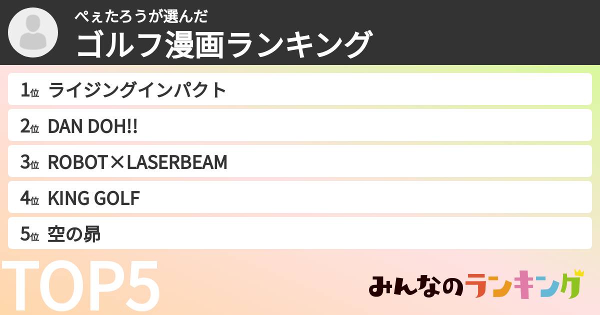 ぺぇたろうさんの「ゴルフ漫画ランキング」