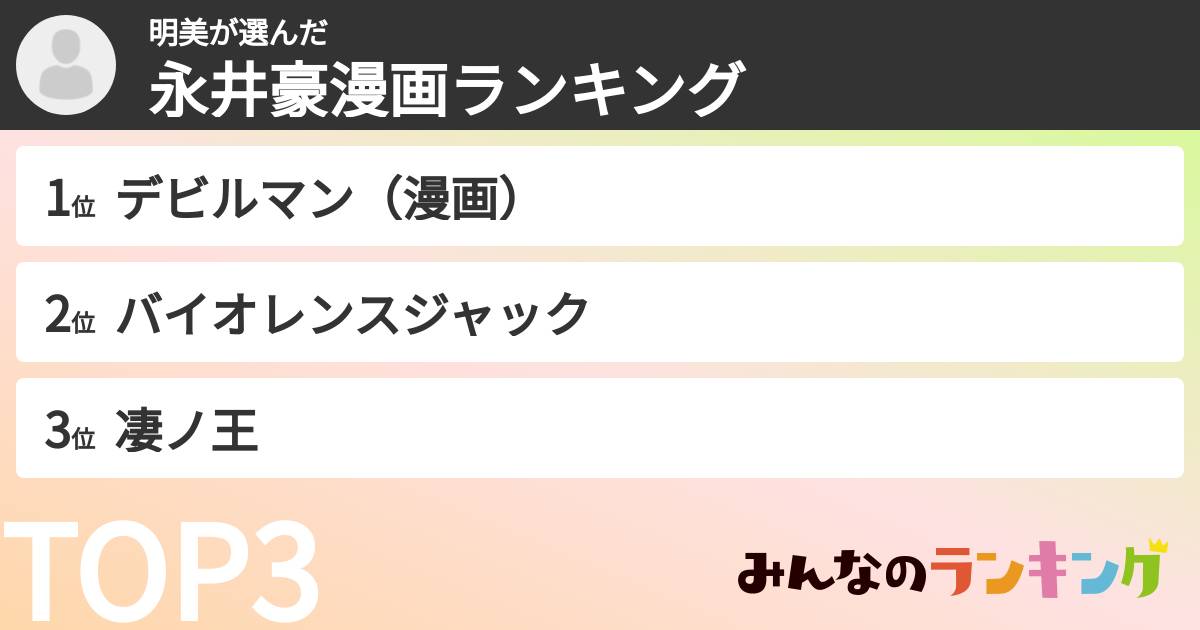 明美さんの「永井豪漫画ランキング」