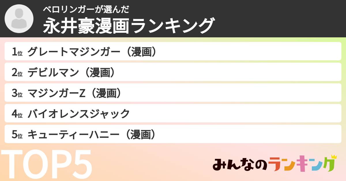 ベロリンガーさんの「永井豪漫画ランキング」