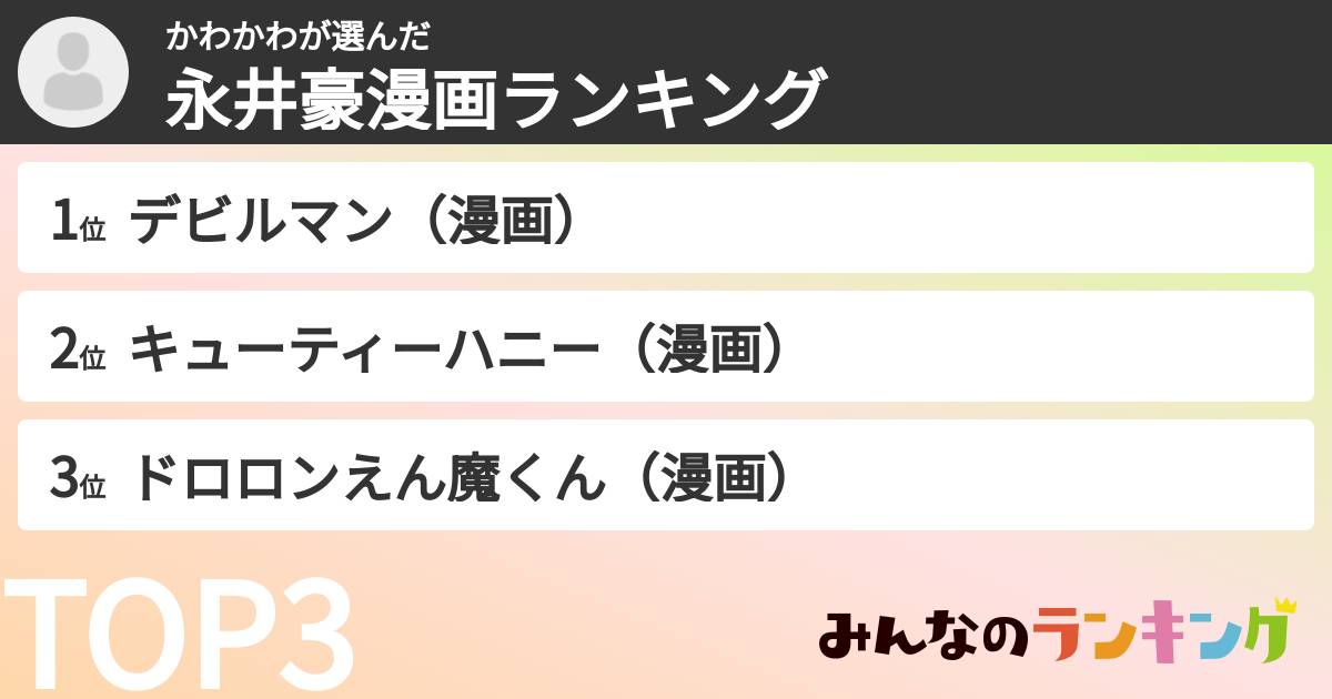 かわかわさんの「永井豪漫画ランキング」