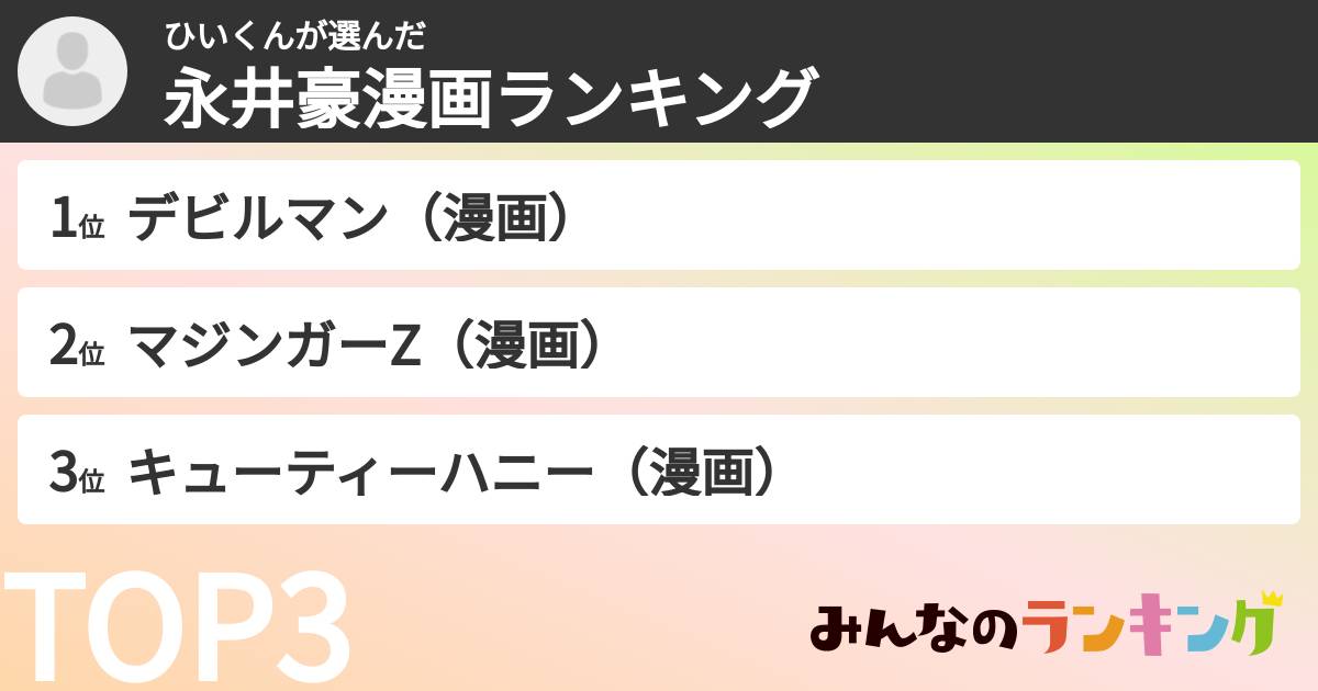 ひいくんさんの「永井豪漫画ランキング」