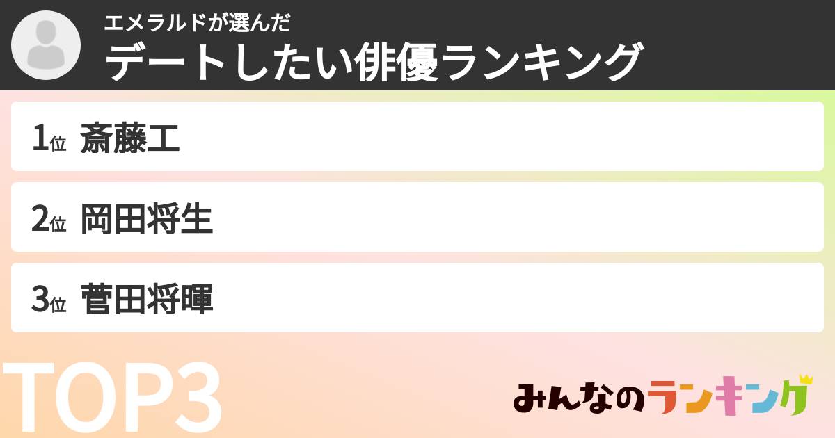 エメラルドさんの「デートしたい俳優ランキング」