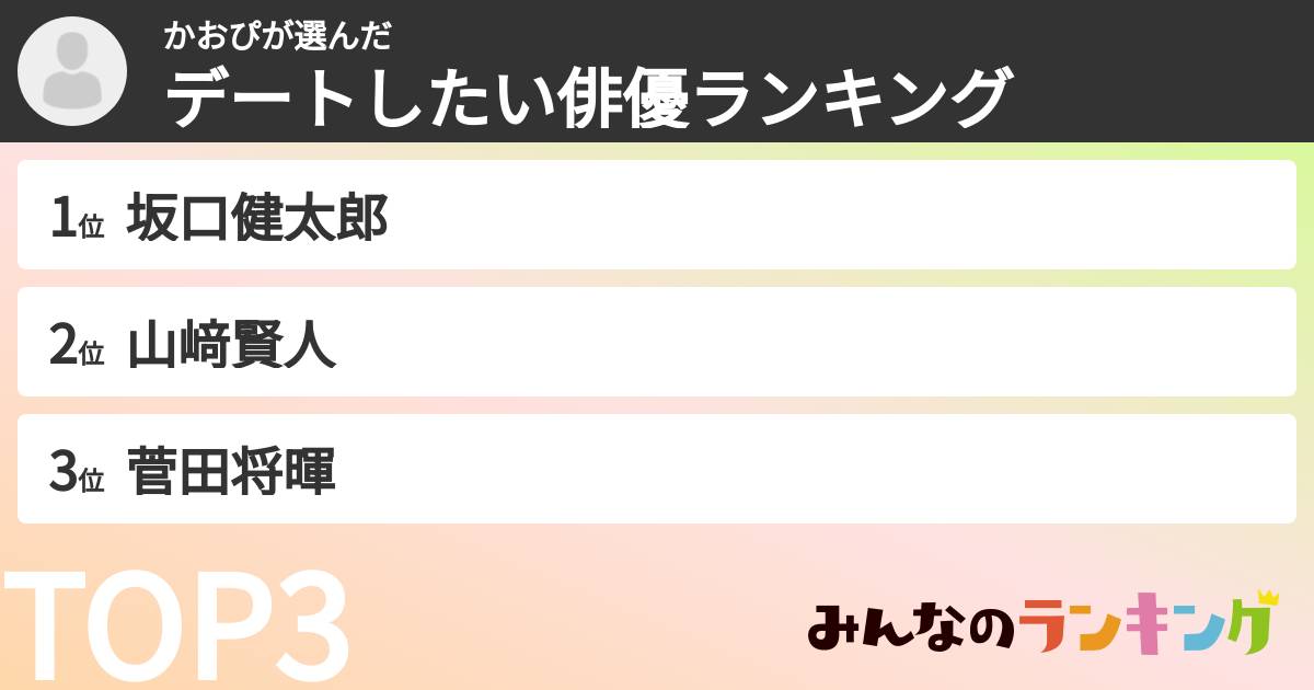 かおぴさんの「デートしたい俳優ランキング」