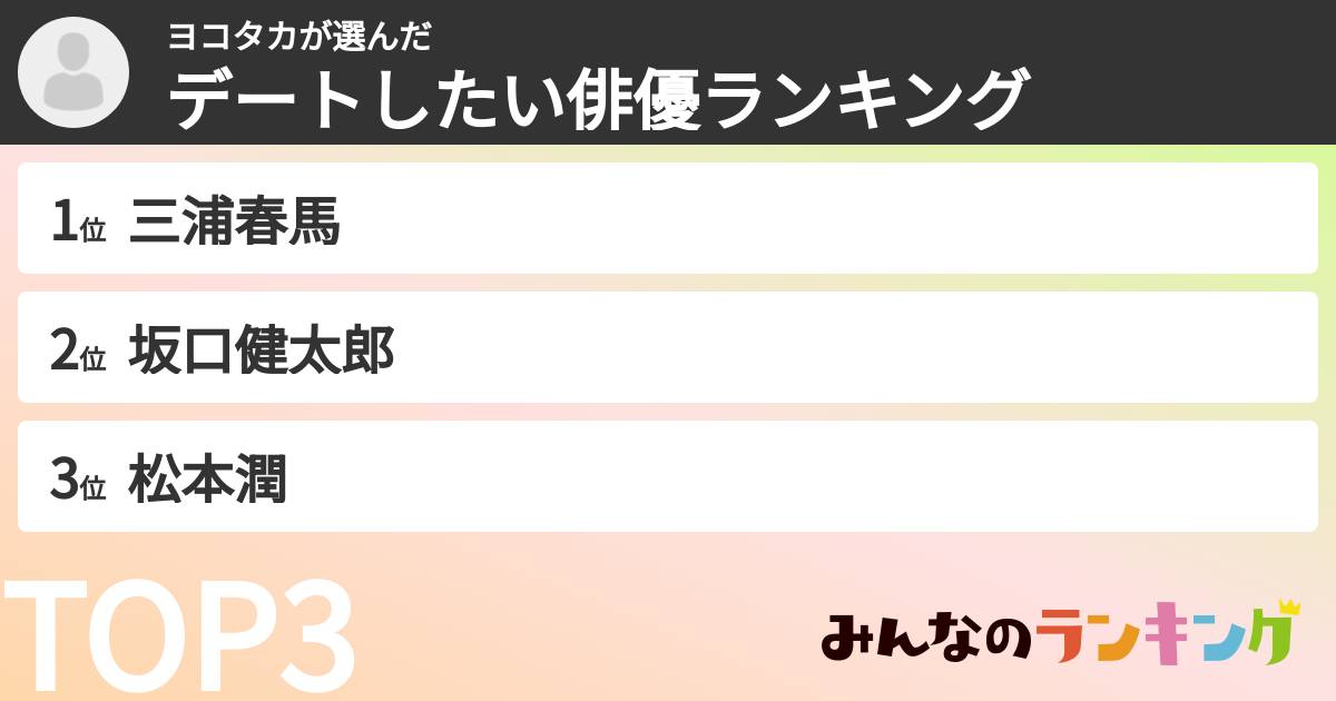 ヨコタカさんの「デートしたい俳優ランキング」